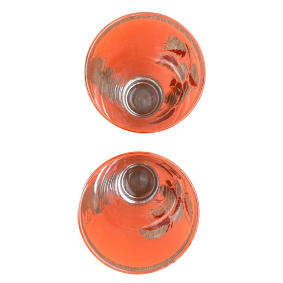 Vintage Glass Tumblers Gold Leaf Design Coral Set 2 - Picture 3 of 4